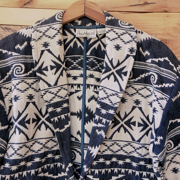 Flashback vintage southwestern aztec tribal print unlined cotton jacket, size L - Picture 3 of 12